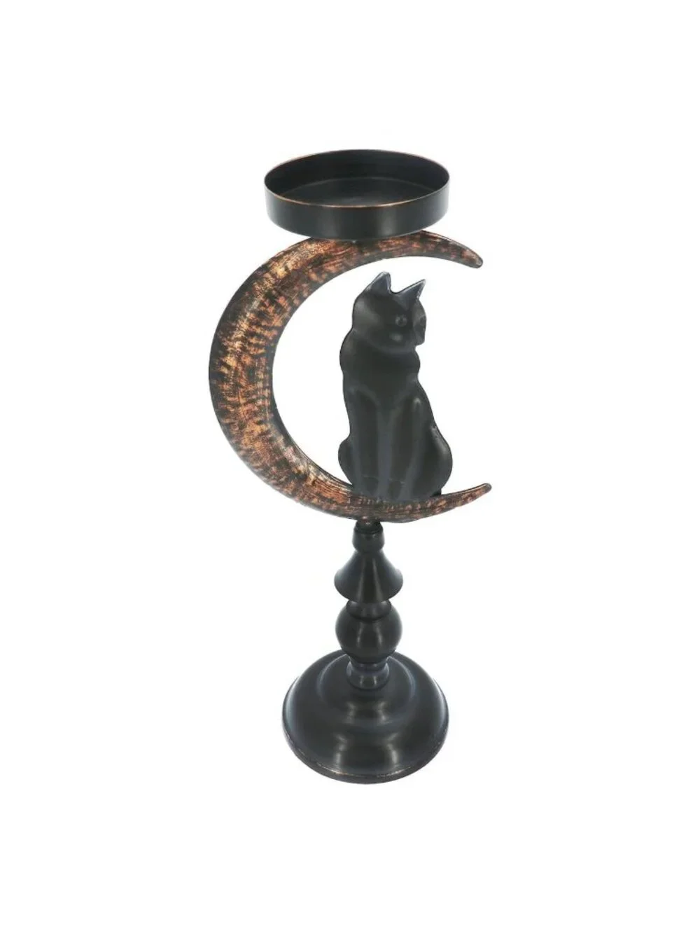 NWT Eerie Black Cat Moon Goth Pillar Candle Holder Halloween Ashland Home Decor